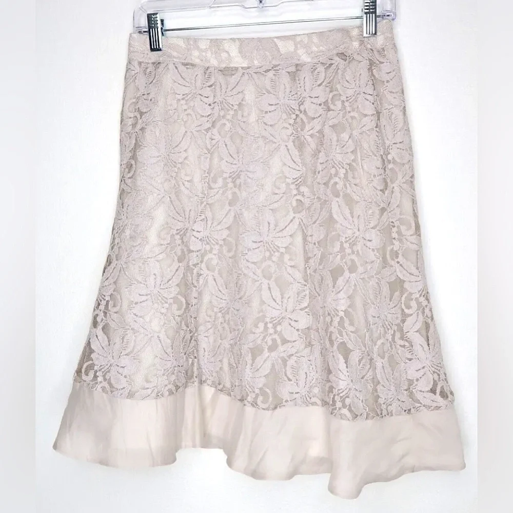 NIC+ZOE Hairloom Flowers Lace Lined A Line Skirt Womens Small Gray Knee Length